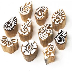 Mehendi Print Blocks| Border Pattern Wooden Stamps - Border Pattern Printing Blocks - Handcarved Indian Textile Printing Blocks for Crafting on Fabric, Clay & Henna Tattoo, Hashcart® (Set of 10)