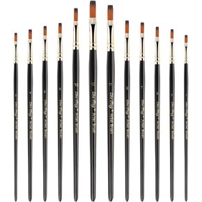 12 Pcs Filbert Paint Brushes Soft Artist Brushes Flat Nylon Bristles Painting Brushes with Wood Handle Paint Brush Set for Acrylic Oil Watercolor Gouache Painting