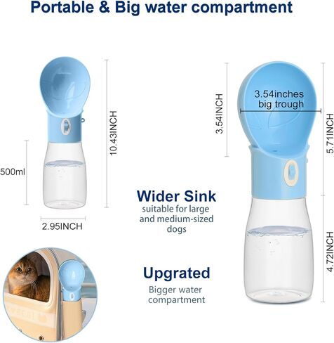 زجاجة مياه للكلاب، مادة آمنة للاستخدام في غسالة الأطباق، زجاجة مياه للكلاب مضادة للتسرب، موزع مياه للحيوانات الأليفة للأنشطة الخارجية والمشي لمسافات طويلة والتخييم (رمادي، بدون حاوية طعام) in Kuwait