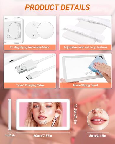 SEALIGHT Car Sun Visor Vanity Mirror, 1X/3X Magnification Makeup Mirror with Lights, Rechargeable Car Mirror 3 Light Modes & 60 LEDs, Dimmable Touch Control Smart Mirror, Universal for Car Truck SUV in Saudi Arabia