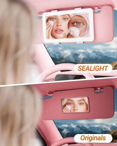 SEALIGHT Car Sun Visor Vanity Mirror, 1X/3X Magnification Makeup Mirror with Lights, Rechargeable Car Mirror 3 Light Modes & 60 LEDs, Dimmable Touch Control Smart Mirror, Universal for Car Truck SUV in Saudi Arabia