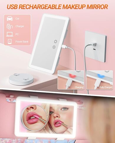 SEALIGHT Car Sun Visor Vanity Mirror, 1X/3X Magnification Makeup Mirror with Lights, Rechargeable Car Mirror 3 Light Modes & 60 LEDs, Dimmable Touch Control Smart Mirror, Universal for Car Truck SUV in Saudi Arabia
