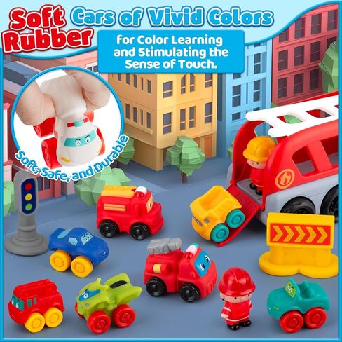 لعبة سيارات مطاطية ناعمة لصبي عمره عام واحد13 قطعة سيارات كرتونية ألعاب أطفال لعمر 12-18 شهرًا|ألعاب الأطفال الصغار بعمر 1-2|هدية عيد ميلاد أولى لصبي بعمر 1 2 3 سنوات in Kuwait