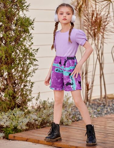 Arshiner بنات نفخة الأكمام بلايز 2024 Crewneck قمصان قصيرة الأكمام قمصان الصيف متأنق عادية فضفاض بلايز الصيف تي شيرت الأرجواني 6-7 سنوات in Kuwait