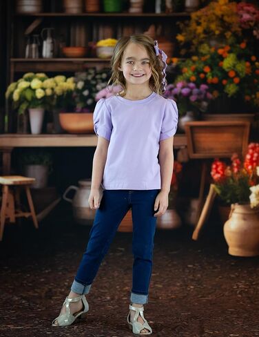 Arshiner بنات نفخة الأكمام بلايز 2024 Crewneck قمصان قصيرة الأكمام قمصان الصيف متأنق عادية فضفاض بلايز الصيف تي شيرت الأرجواني 6-7 سنوات in Kuwait