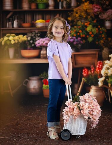 Arshiner بنات نفخة الأكمام بلايز 2024 Crewneck قمصان قصيرة الأكمام قمصان الصيف متأنق عادية فضفاض بلايز الصيف تي شيرت الأرجواني 6-7 سنوات in Kuwait