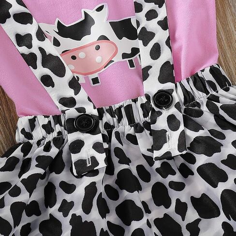 Toddler Baby Girl Ruffled Fly Sleeve Cow Top Shirts + Leopard Suspender Skirts Overall Dress Clothes in Saudi Arabia