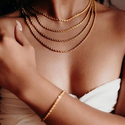 Gold Bracelets for Men Women - 18K Gold Plated, Waterproof, Tarnish-Free, Durable, Break Proof Twist Chain Gold Bracelet, Stainless Steel, Gold Plated in Saudi Arabia