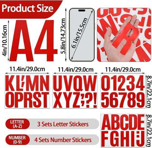 13 Sheets 4 Inch Alphabet Stickers Large Sticky Waterproof Address Sign Vinyl Letter Number Stickers Labels for DIY Crafts Mailbox Notebook Truck Outside Signs (Red) in Saudi Arabia
