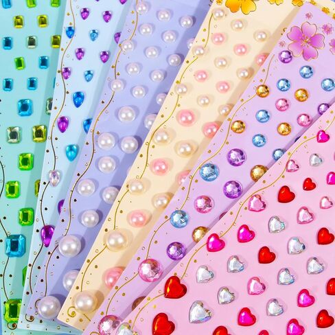 Gem Stickers for Kids Shiny Self Adhesive Stick On Rhinestones Sparkle Jewel Diamond Glitter 3D Gemstones Flower Bling Decorative Plastic Material for Craft Supplies(196Pcs, 7 Sheets) in Saudi Arabia