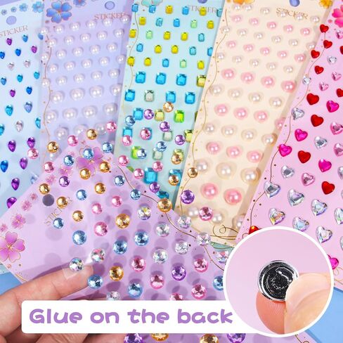 Gem Stickers for Kids Shiny Self Adhesive Stick On Rhinestones Sparkle Jewel Diamond Glitter 3D Gemstones Flower Bling Decorative Plastic Material for Craft Supplies(196Pcs, 7 Sheets) in Saudi Arabia