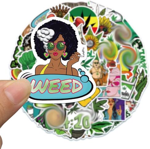 200 PCS Vinyl Waterproof Weed Stickers Aesthetic for Adults - Cool Funny DIY Marijuana Stickers Decals Accessories - Stoner Mary Jane 420 Stickers for Laptop Water Bottles Journaling in Kuwait