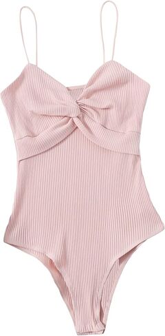 SHENHE Women's Twist Front Ribbed Sleeveless Bodysuit Spaghetti Strap Cami Bodysuit in Saudi Arabia