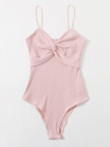SHENHE Women's Twist Front Ribbed Sleeveless Bodysuit Spaghetti Strap Cami Bodysuit in Saudi Arabia