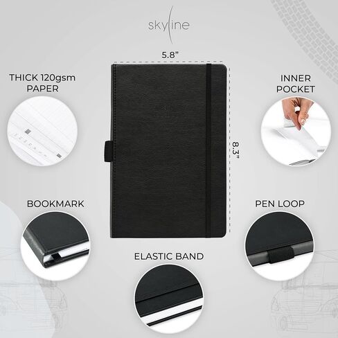 Skyline Auto Mileage Log Book – Vehicle Logbook with Expense Tracker – Driving Logger Book for Tracking Car Mileage, Expenses, Gas Consumption & Lubrication – Hardcover, A5 Size, 5.8x8.3″ (Black) in Kuwait