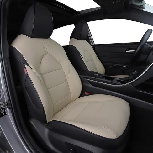 أغطية مقاعد جلدية مخصصة من HKZ لسيارة Toyota Camry 2018 2019 2020 2021 2022 2024 LE, SE, SE Nightshade (غير هجين) - مجموعة كاملة من 5 مقاعد، أسود in Kuwait