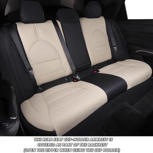 أغطية مقاعد جلدية مخصصة من HKZ لسيارة Toyota Camry 2018 2019 2020 2021 2022 2024 LE, SE, SE Nightshade (غير هجين) - مجموعة كاملة من 5 مقاعد، أسود in Kuwait
