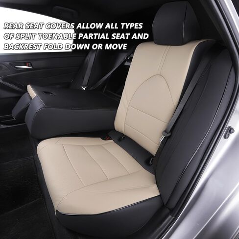 أغطية مقاعد جلدية مخصصة من HKZ لسيارة Toyota Camry 2018 2019 2020 2021 2022 2024 LE, SE, SE Nightshade (غير هجين) - مجموعة كاملة من 5 مقاعد، أسود in Kuwait