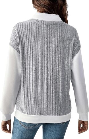 SweatyRocks Women's Long Sleeve Patchwork Collar Shirts Tops Button Front Ribbed Pullover Sweatshirts in Saudi Arabia