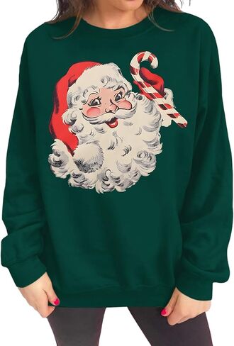 Women Christmas Santa Claus Sweatshirt Vintage Graphic Pullover Oversized Retro Long Sleeve Shirt Xmas Vacation Top in Kuwait