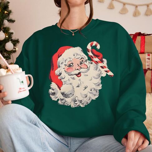 Women Christmas Santa Claus Sweatshirt Vintage Graphic Pullover Oversized Retro Long Sleeve Shirt Xmas Vacation Top in Kuwait