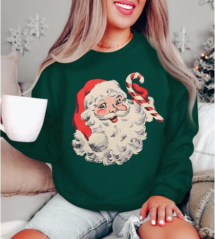 Women Christmas Santa Claus Sweatshirt Vintage Graphic Pullover Oversized Retro Long Sleeve Shirt Xmas Vacation Top in Kuwait