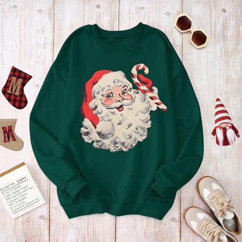 Women Christmas Santa Claus Sweatshirt Vintage Graphic Pullover Oversized Retro Long Sleeve Shirt Xmas Vacation Top in Kuwait