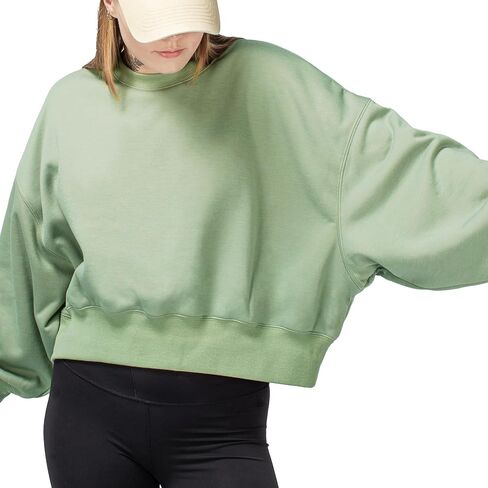 BRISIRA Sherpa Oversized Sweatshirt Women Cropped Hoodie Loose Fit Crewneck Pullover Trendy Baggy Drop Shoulder Winter Warm in Saudi Arabia