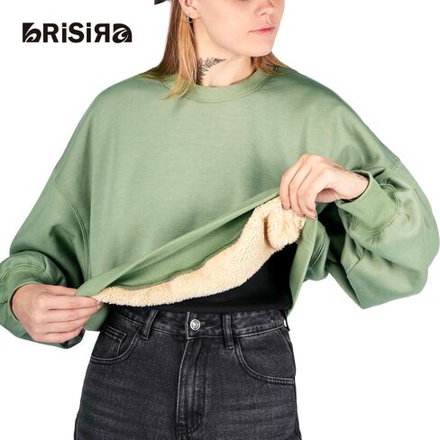 BRISIRA Sherpa Oversized Sweatshirt Women Cropped Hoodie Loose Fit Crewneck Pullover Trendy Baggy Drop Shoulder Winter Warm in Saudi Arabia
