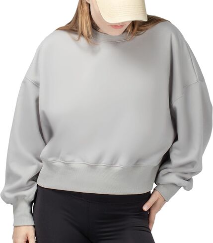 BRISIRA Sherpa Oversized Sweatshirt Women Cropped Hoodie Loose Fit Crewneck Pullover Trendy Baggy Drop Shoulder Winter Warm in Saudi Arabia