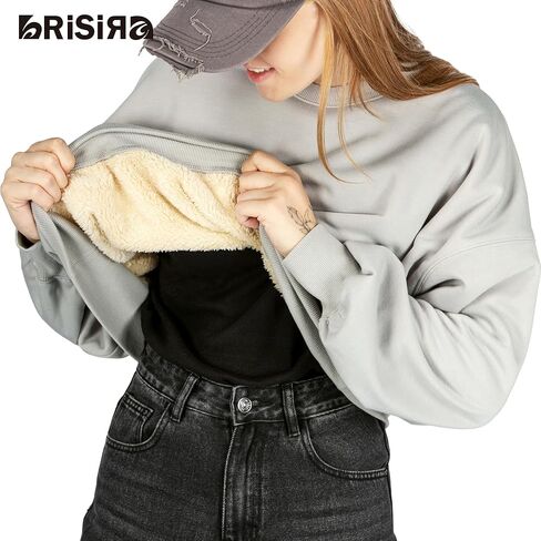 BRISIRA Sherpa Oversized Sweatshirt Women Cropped Hoodie Loose Fit Crewneck Pullover Trendy Baggy Drop Shoulder Winter Warm in Saudi Arabia