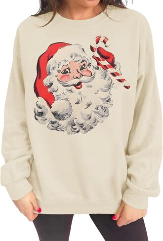 Women Christmas Santa Claus Sweatshirt Vintage Graphic Pullover Oversized Retro Long Sleeve Shirt Xmas Vacation Top in Kuwait