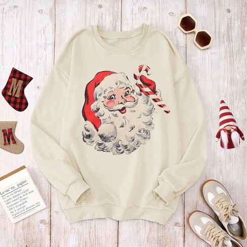 Women Christmas Santa Claus Sweatshirt Vintage Graphic Pullover Oversized Retro Long Sleeve Shirt Xmas Vacation Top in Kuwait