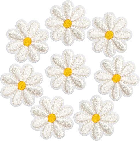 PAGOW 8 Pcs Flower Iron on Patches, Cute Daisy Flower Applique Patch, Sew On Embroidered Applique Sewing Patches for Bags, Jackets, Jeans, Clothes DIY Patches, 1.57x1.57inch (W*H), 8 Colors in Saudi Arabia