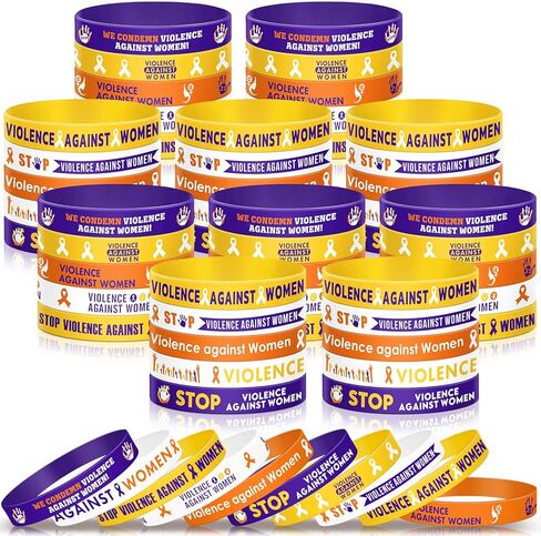 100 Pcs Stop Violence Against Women Silicone Bracelet Bulk Gift Purple Orange Ribbon Bracelet International Day The Elimination of Violence Against Women Domestic Violence Awareness Favor in Saudi Arabia