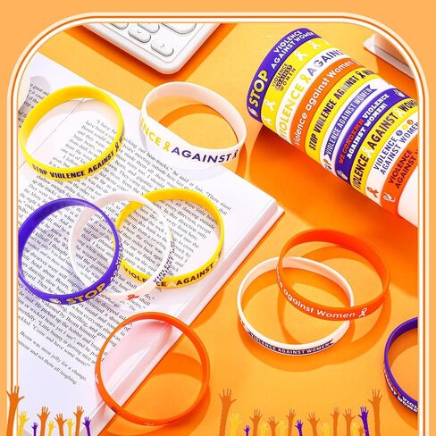 100 Pcs Stop Violence Against Women Silicone Bracelet Bulk Gift Purple Orange Ribbon Bracelet International Day The Elimination of Violence Against Women Domestic Violence Awareness Favor in Saudi Arabia