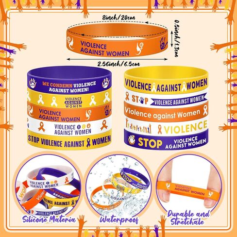 100 Pcs Stop Violence Against Women Silicone Bracelet Bulk Gift Purple Orange Ribbon Bracelet International Day The Elimination of Violence Against Women Domestic Violence Awareness Favor in Saudi Arabia
