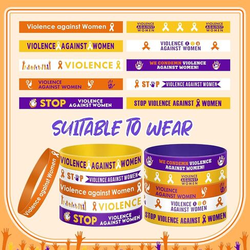 100 Pcs Stop Violence Against Women Silicone Bracelet Bulk Gift Purple Orange Ribbon Bracelet International Day The Elimination of Violence Against Women Domestic Violence Awareness Favor in Saudi Arabia