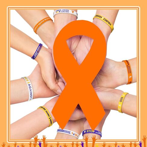 100 Pcs Stop Violence Against Women Silicone Bracelet Bulk Gift Purple Orange Ribbon Bracelet International Day The Elimination of Violence Against Women Domestic Violence Awareness Favor in Saudi Arabia