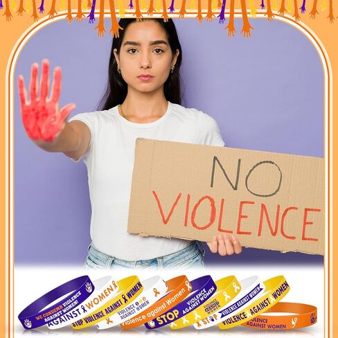 100 Pcs Stop Violence Against Women Silicone Bracelet Bulk Gift Purple Orange Ribbon Bracelet International Day The Elimination of Violence Against Women Domestic Violence Awareness Favor in Saudi Arabia