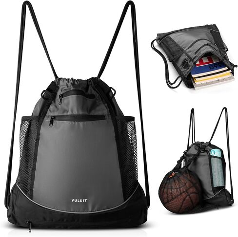 VULKIT Drawstring Backpack, Gym Bags for Men & Women with Large Front Mesh Pocket Suitable for Basketball Soccer Football Cycling Swimming Gears, Sports Bag Draw String Back Bag, Waterproof Swim Bag in Saudi Arabia