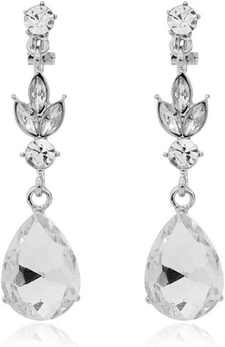 Aloha Earrings Non Pierced Silver Tone Clip On Sparkling Statement Dangling Earrings in Saudi Arabia