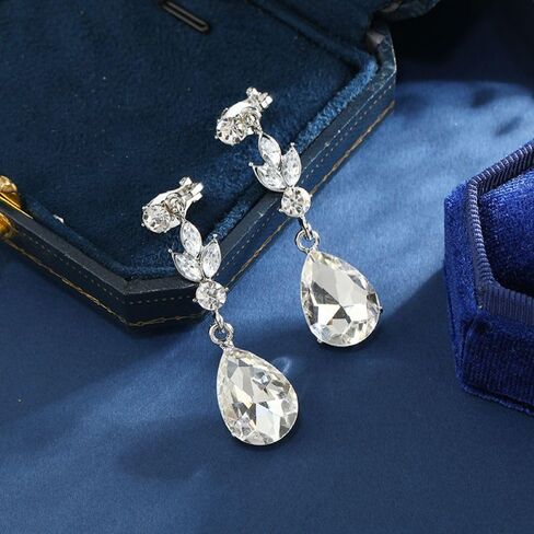 Aloha Earrings Non Pierced Silver Tone Clip On Sparkling Statement Dangling Earrings in Saudi Arabia