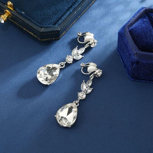 Aloha Earrings Non Pierced Silver Tone Clip On Sparkling Statement Dangling Earrings in Saudi Arabia