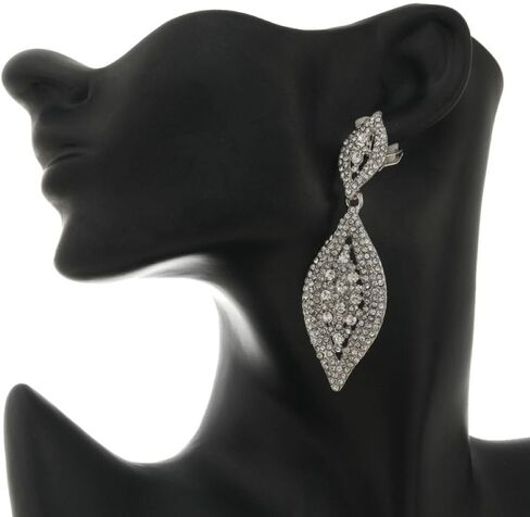 Aloha Earrings Non Pierced Silver Tone Clip On Sparkling Statement Dangling Earrings in Saudi Arabia