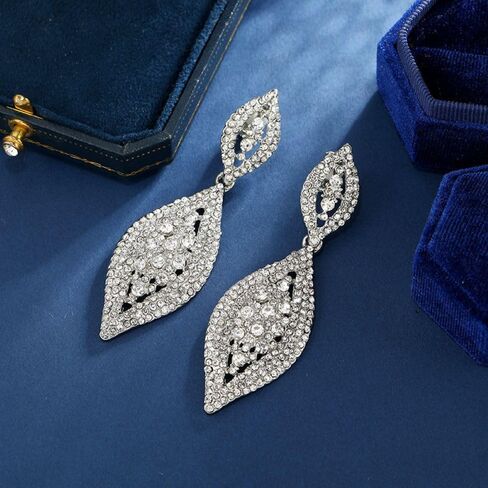Aloha Earrings Non Pierced Silver Tone Clip On Sparkling Statement Dangling Earrings in Saudi Arabia