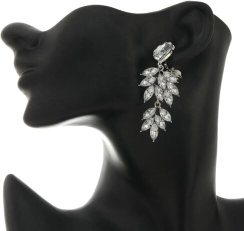 Aloha Earrings Non Pierced Silver Tone Clip On Sparkling Statement Dangling Earrings in Saudi Arabia