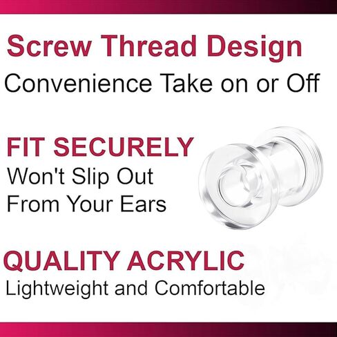2g 2 Gauge Clear Acrylic Screw fit Flesh Tunnels Ear Plugs Ear Stretching 2Pcs in Kuwait