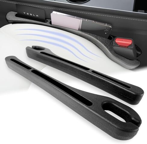 Add-On Car Seat Gap Filler 2 Pack with Seat Belt Holes, Auto Crevice Blockers 2PCS Fill Gap in Between Seat and Console, Universal car Gap Filler, Tesla Model 3 Y Accessories, Black in Saudi Arabia