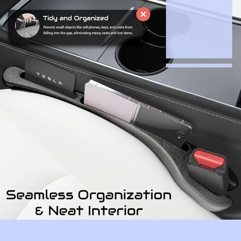 Add-On Car Seat Gap Filler 2 Pack with Seat Belt Holes, Auto Crevice Blockers 2PCS Fill Gap in Between Seat and Console, Universal car Gap Filler, Tesla Model 3 Y Accessories, Black in Saudi Arabia
